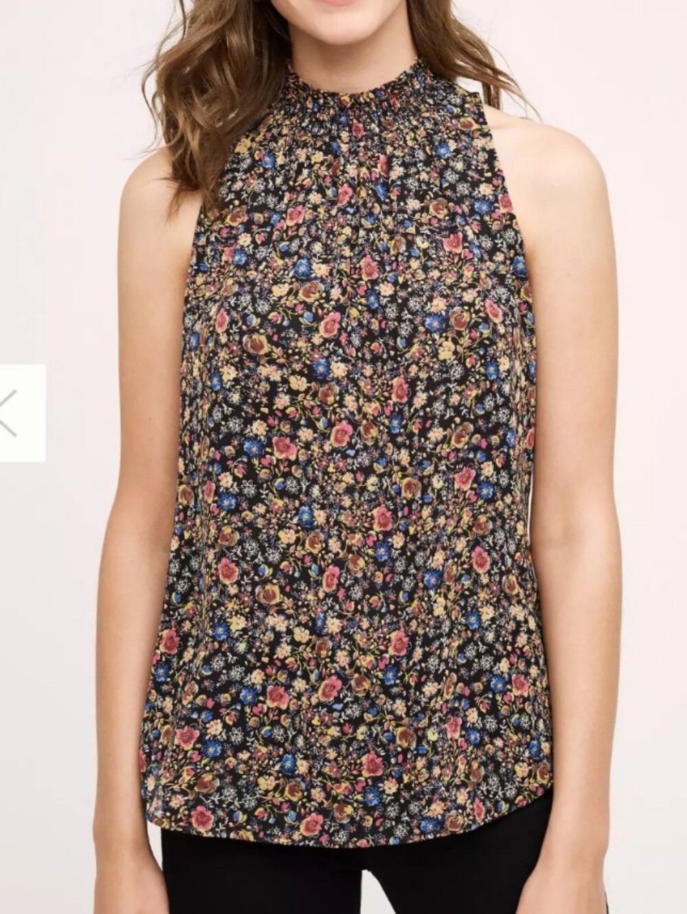 Anthropologie Meadow Rue Gloriette Tank Floral Smocked Neck Top, Size Medium